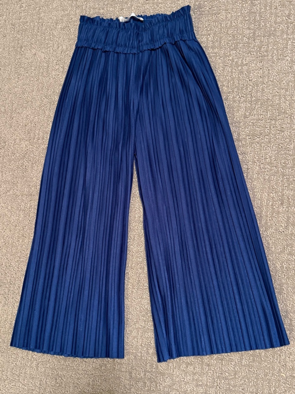 Zara Kids Royal Blue Elastic Waist Pleated Wide Leg Pants